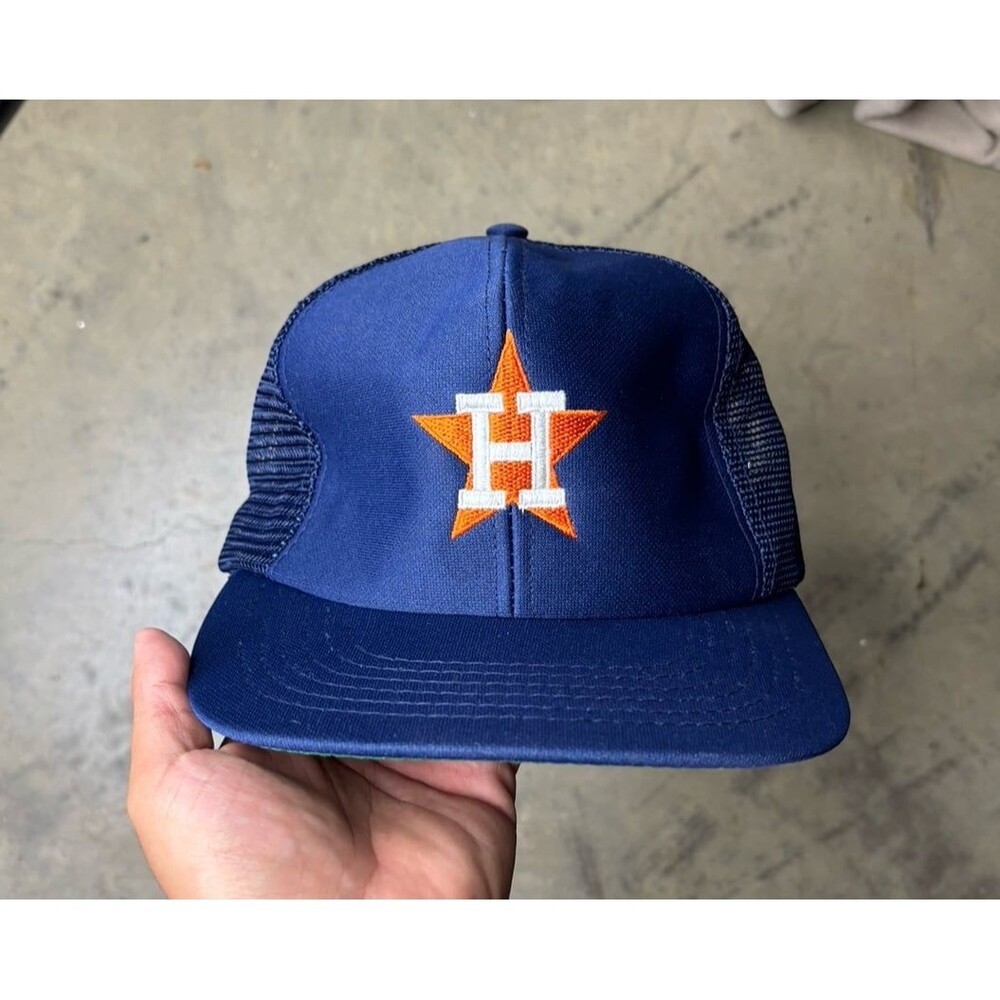 Vintage Houston Astros Hat Cap Snap Back Blue Mesh Trucker MLB Baseball Mens